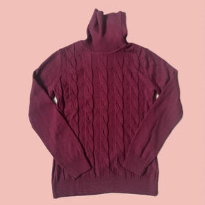 🧡 2 for 10$ TRIBA Cable Knit Turtleneck Sweater – Burgundy, XS, NWT